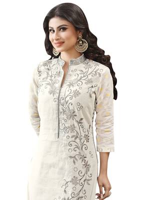 White embroidered cotton unstitched salwar with dupatta 2