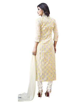 White embroidered cotton unstitched salwar with dupatta 3