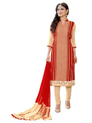 Beige embroidered cotton unstitched salwar with dupatta 1