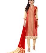 Beige embroidered cotton unstitched salwar with dupatta