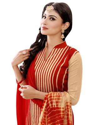 Beige embroidered cotton unstitched salwar with dupatta 2