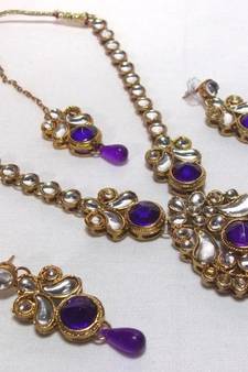 Purple Drop Kundan Necklace Set