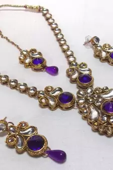 Purple Drop Kundan Necklace Set