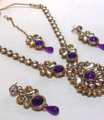 Purple Drop Kundan Necklace Set