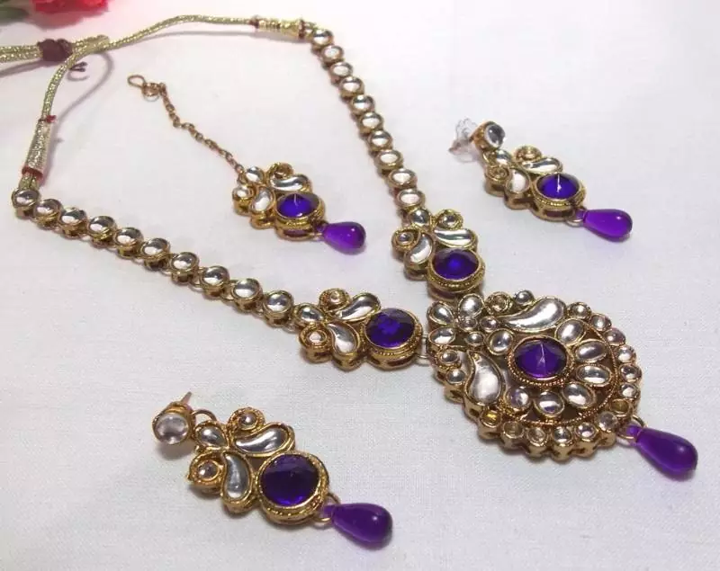 Purple Drop Kundan Necklace Set