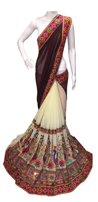 Brown Embroidered Georgette Saree With Blouse 1