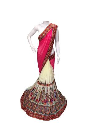 pink embroidered georgette saree With Blouse 1
