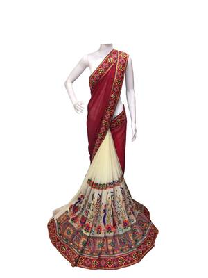 Maroon Embroidered Georgette Saree With Blouse 1