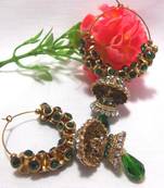 Golden green Stone Double Jhumki Earrings