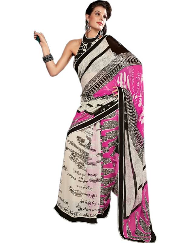 Pink White Designer Saree