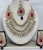 Pink and Blue stone three line Wedding Necklace set