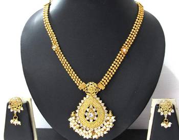 Nice Golden white ghungaru pendant necklace set 1