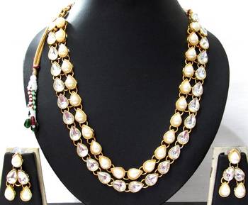 two Line pearl stone kundan necklace set 1