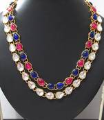 two line Pink and Blue kundan necklace set