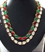 two line Maroon Green Kundan necklace set