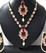 White drop Dark Pink Stone necklace set