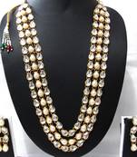 three Line White pearl kundan necklace set