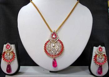 Dark Pink drop long chain pendant necklace set 1
