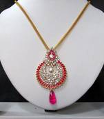 Dark Pink drop long chain pendant necklace set