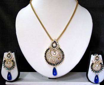 Dark Blue drop long chain pendant necklace set 1