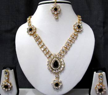 Black nice flower stone necklace set 1