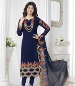 Blue georgette embroidered semi stitiched salwar with dupatta