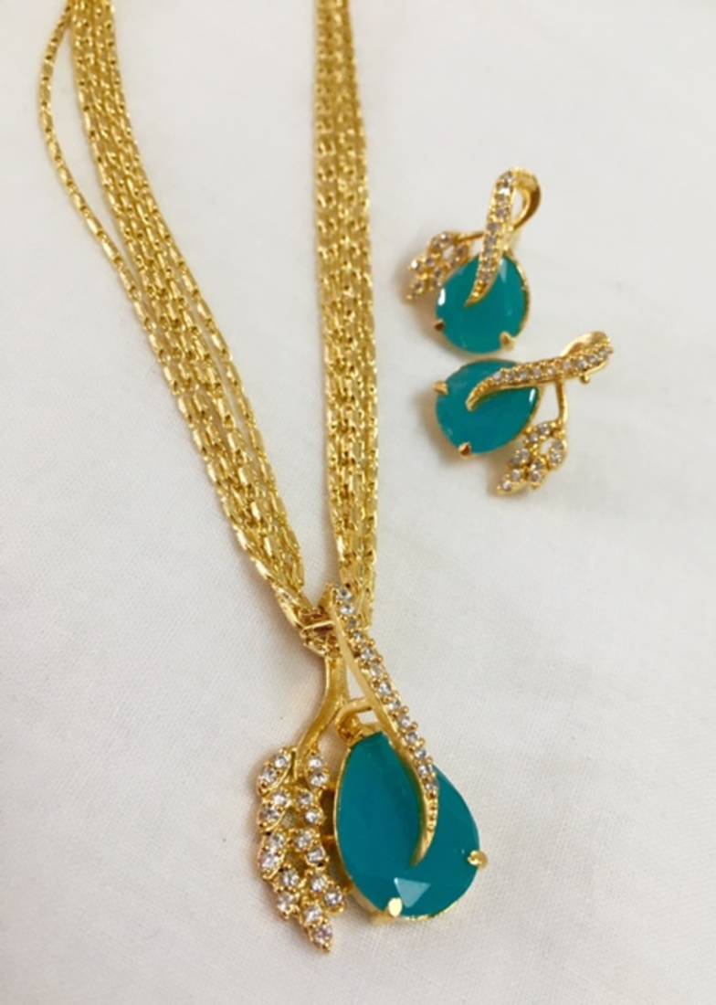 Gold and Light blue Pendant set