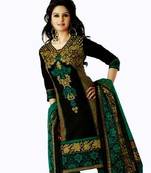 Green & Black Cotton Unstitched Churidar Salwar Kameez With Dupatta   Salwar Studio 