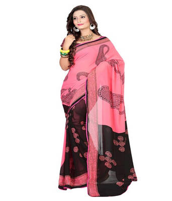 pink printed faux georgette saree With Blouse 1
