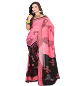 pink printed faux georgette saree With Blouse