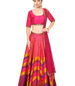 Pink printed raw silk unstitched lehenga choli