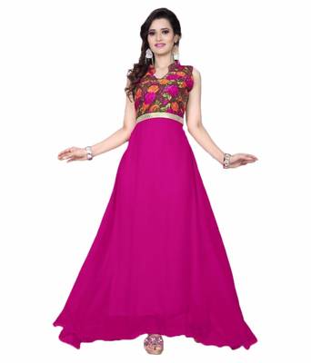 pink georgette printed stitiched party wear gowns 1