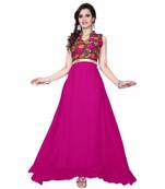 pink georgette printed stitiched party wear gowns