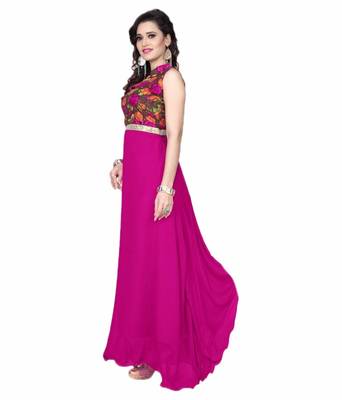 pink georgette printed stitiched party wear gowns 2