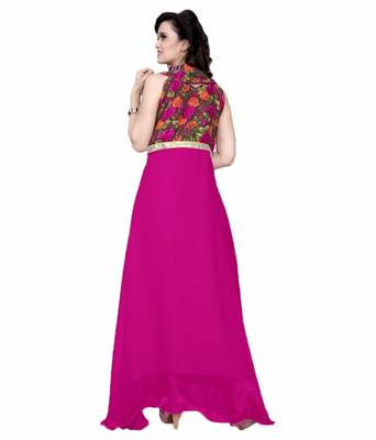 pink georgette printed stitiched party wear gowns 3