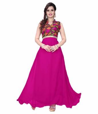 pink georgette printed stitiched party wear gowns 4