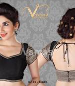 Open Back With Wide Neck Saree Blouse. X135 Black