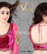 Velvet Saree Blouse With Full Net Sleeves. X139 Pink