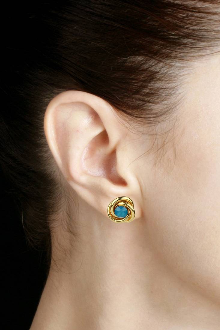 Blue stone golden stud earrings