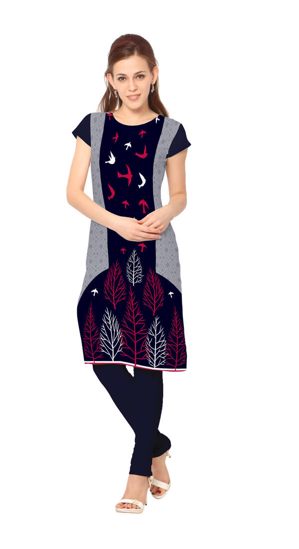 Blue Color Cap sleeve and Boat Neck Faux Crepe Kurti ziyaa 1405722