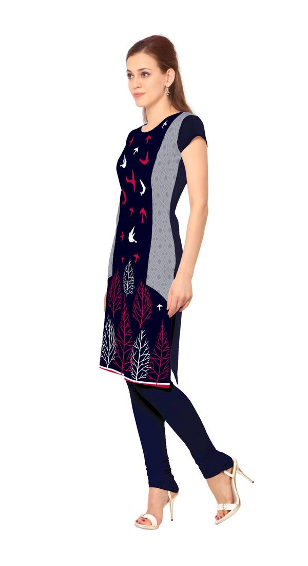 Blue Color Cap sleeve and Boat Neck Faux Crepe Kurti ziyaa 1405722
