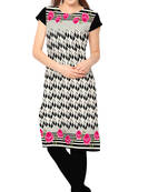 White Color Cap sleeve and Boat Neck Faux Crepe Kurti