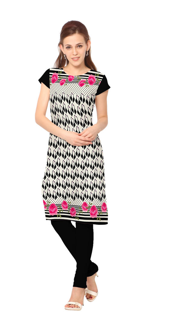 White Color Cap sleeve and Boat Neck Faux Crepe Kurti