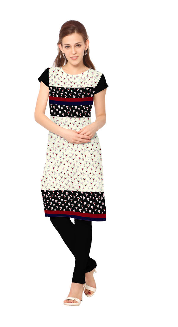 Beige Color Cap sleeve and Boat Neck Faux Crepe Kurti
