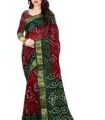 Green hand woven Bandhani saree With Blouse