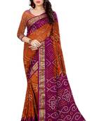 Bandhani Saree (Orange hand woven Bandhani saree With Blouse)