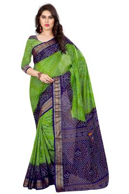 Green hand woven Bandhani saree With Blouse 1