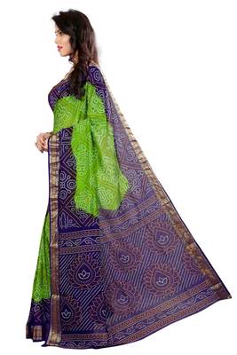 Green hand woven Bandhani saree With Blouse 2