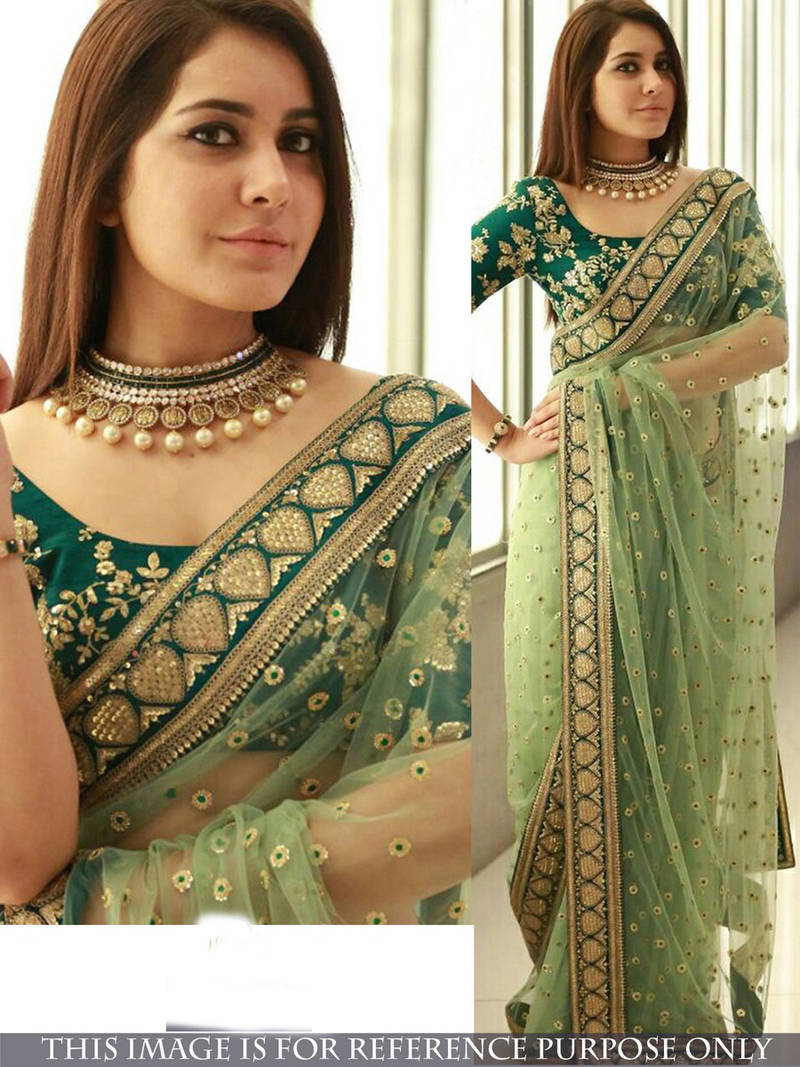 Women's Georgette Teal green Embellished Designer Saree With Blouse Piece main image 1