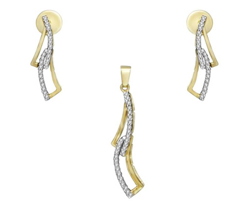 Cara sterling silver and  certified Swarovski stone Rose Gold and Wave Pendant Set